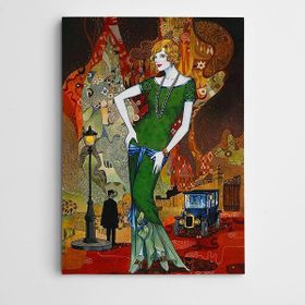 Dekolata Yeşil Elbiseli Sarışın Kadın 140x200 cm Kanvas Tablo