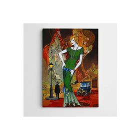 Dekolata Yeşil Elbiseli Sarışın Kadın 35x50 cm Kanvas Tablo
