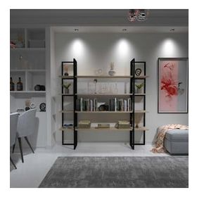 Dekoratif Ahşap ve Metal Kitaplık Çok Amaçlı Raf