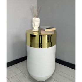 Dekoratif Gold Darbuka 70 cm Parlak Beyaz Sehpa