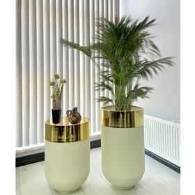 Dekoratif Gold Darbuka 70 cm + Sehpa 60 cm İkili Set Beyaz Saksı