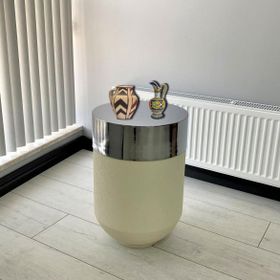 Dekoratif Krom Darbuka 60 cm Beyaz Sehpa