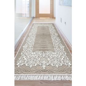 Dekoreko 1811 İnci Dijital Saçaklı Kahve 80x120 cm Salon Halı
