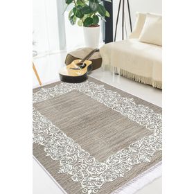 Dekoreko 1811 İnci Dijital Saçaklı Kahve 80x120 cm Salon Halı