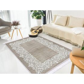 Dekoreko 1811 İnci Dijital Saçaklı Kahve 80x120 cm Salon Halı