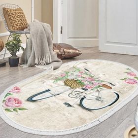 Dekoreko 1850 İnci Dijital Saçaklı Oval Desen 1 120x180 cm Salon Halısı
