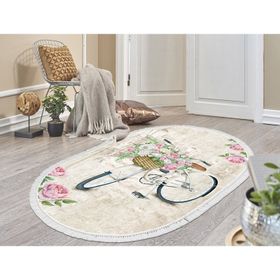 Dekoreko 1850 İnci Dijital Saçaklı Oval Desen 1 120x180 cm Salon Halısı
