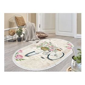 Dekoreko 1850 İnci Dijital Saçaklı Oval Desen 1 120x180 cm Salon Halısı