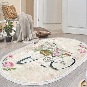 Dekoreko 1850 İnci Dijital Saçaklı Oval Desen 1 120x180 cm Salon Halısı