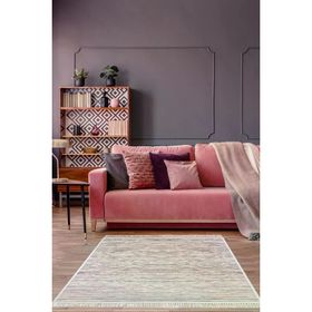 Dekoreko 1910 Yuvarlak İnci Dijital Saçaklı Pudra 160x230 cm Halı