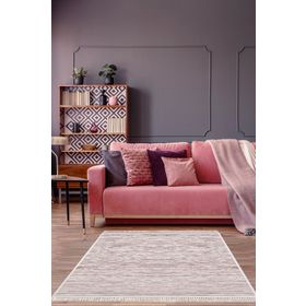 Dekoreko 1910 Yuvarlak İnci Dijital Saçaklı Pudra 160x230 cm Halı