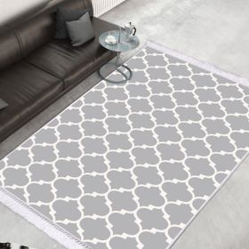 Dekoreko 2025 İpek Dijital Saçaklı Gri-Beyaz 80x120 cm Halı