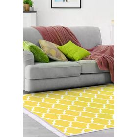 Dekoreko 2025 İpek Halı Dijital Saçaklı Sarı Beyaz 80x120 cm Salon Halı