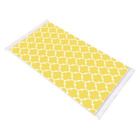 Dekoreko 2025 İpek Halı Dijital Saçaklı Sarı Beyaz 80x120 cm Salon Halı