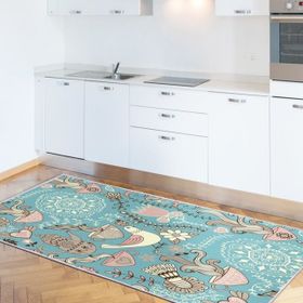Dekoreko İnci 2125 Mavi 80x150 cm Saçaksız Mutfak Halısı