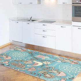 Dekoreko İnci 2125 Mavi 80x150 cm Saçaksız Mutfak Halısı