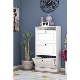 Dekorex AYK-103R 3 Kapaklı Beyaz Ayakkabılık