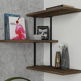 Dekorister Ceviz Frisbi Köşe Duvar Rafı