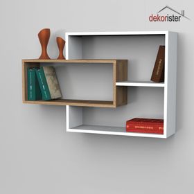 Dekorister Sementha Beyaz-Ceviz Duvar Rafı