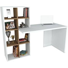 Dekorister Win Beyaz-Ceviz Kitaplıklı Çalışma Masası