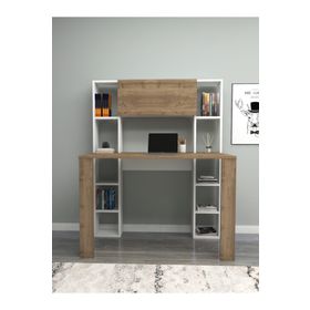 DEKOROSSO Beyaz Ceviz Vital Raflı Dolaplı Çalışma Masası