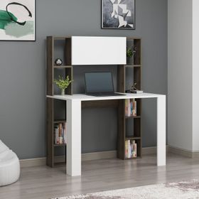 DEKOROSSO Beyaz Ceviz Vital Raflı Dolaplı Çalışma Masası