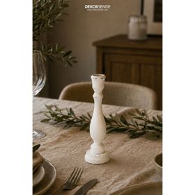 Dekorsende 18 cm Ahşap Eskitme Şamdan