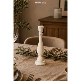 Dekorsende 23 cm Ahşap Eskitme Şamdan