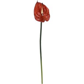Dekorsende 40 cm Canlı Dokunuş Kahverengi Antoryum Çiçeği Yapay Bitki
