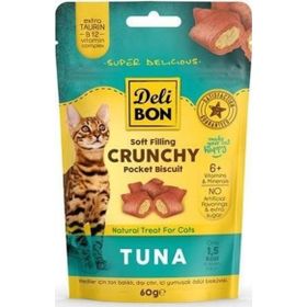 Delibon 60 GR Chrunchy İçi Dolgulu Tuna Balıklı Kedi Ödül Bisküvisi