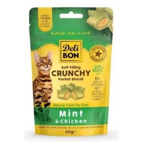 Delibon 60 gr Chrunchy Tavuklu ve Naneli İçi Dolgulu Kedi Ödul Biskuvisi