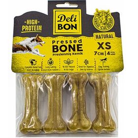 Delibon 7 cm Xs Boy 4'lü Paket Natural Deri Press Köpek Kemik