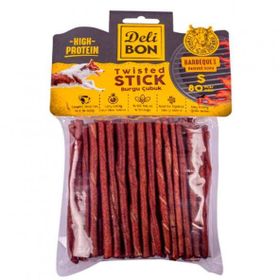 Delibon Barbekü Aromalı 80 Adet Deri Burgu Çubuk İnce Boy Köpek Ödülü