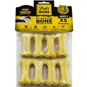 Delibon Beyaz 7 cm XS Boy 8'li Paket Deri Press Köpek Kemik