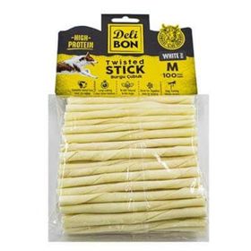 Delibon Beyaz Deri Burgu Çubuk Kemik 100'lü Medium Köpek Ödülü
