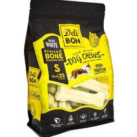 Delibon BLK25SWHITE 12 cm S 25'li Beyaz Deri Köpek Çiğneti Pres Kemik