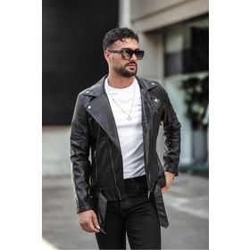 Delpino 02163 Siyah Çapraz Fermuar Erkek Deri Ceket