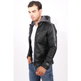Delpino Kapüşonlu Dar Kesim Deri Ceket