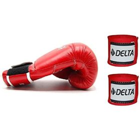 Delta Kırmızı Ravel Fighter Deluxe PU Eldiveni ve Boks El Bandajı Seti