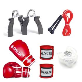 Delta Maxima Boks Eldiveni El Bandajı Atlama İpi Dişlik El Yayı 14 Oz Kırmızı Boks Seti