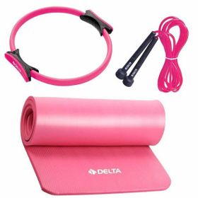 Delta Sarı 15 mm Pilates Minderi + 35 cm Pilates Çemberi + Atlama İpi