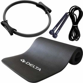 Delta Sarı 15 mm Pilates Minderi + 35 cm Pilates Çemberi + Atlama İpi