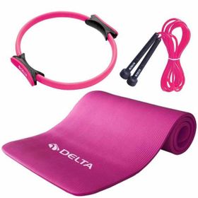 Delta Sarı 15 mm Pilates Minderi + 35 cm Pilates Çemberi + Atlama İpi