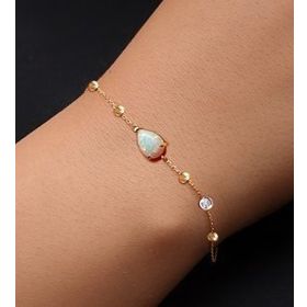 Demas Gold 14 Ayar Altın Dorikalı Avustralya Beyaz Opal Pırlanta Bileklik