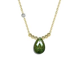 Demas Gold Pırlanta Dorikalı Yeşil Olive Zümrüt Renkli Damla Taşlı 14 Ayar Altın Kolye