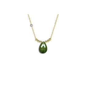 Demas Gold Pırlanta Dorikalı Yeşil Olive Zümrüt Renkli Damla Taşlı 14 Ayar Altın Kolye
