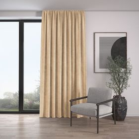 Demor Home Kadife Dokulu Ekstrafor Büzgülü Kum Beji Tek Kanat 250x260 cm Fon Perde