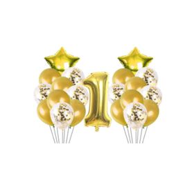 Deniz Party Store 1 Yaş Gold Konfetili Balon Doğum Günü Seti