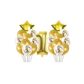 Deniz Party Store 1 Yaş Gold Konfetili Balon Doğum Günü Seti
