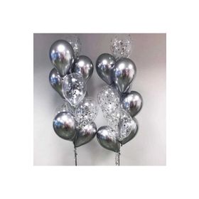 Deniz Party Store 12 Krom Gümüş 12 Gümüş Konfetili Şeffaf Balon Set